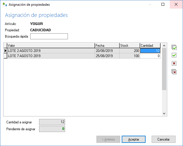 Asignación de lotes en una venta