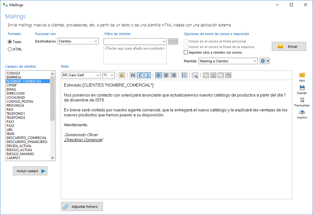 Mailing para clientes en OfiPro