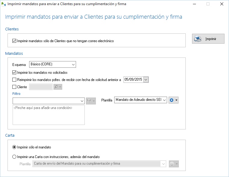 Imprimir mandatos para su envío postal