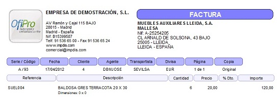 Impresión de medidas de artículos en documentos