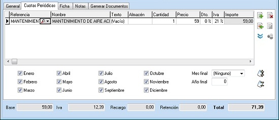 Meses a facturas las cuotas periódicas del contrato