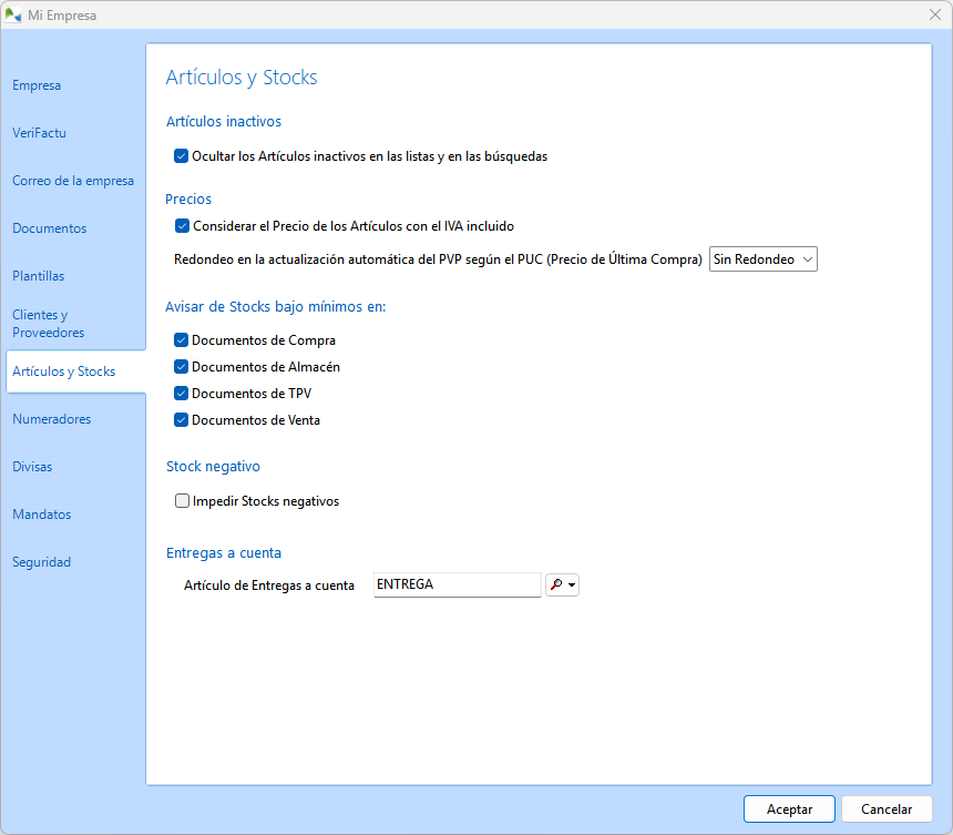 Configuración de Artículos y Stocks en OfiPro