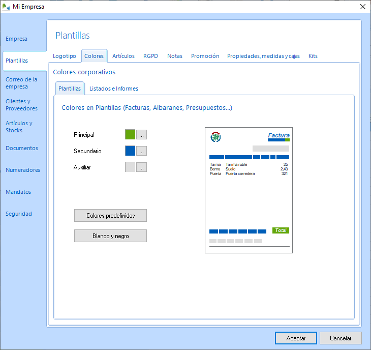 Seleccione los colores corporativos de sus plantillas