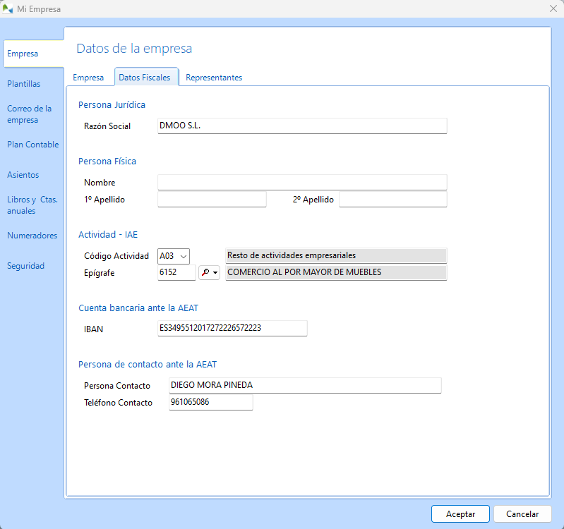 Configuración de los datos fiscales de la empresa Configuración de los datos fiscales de la empresa
