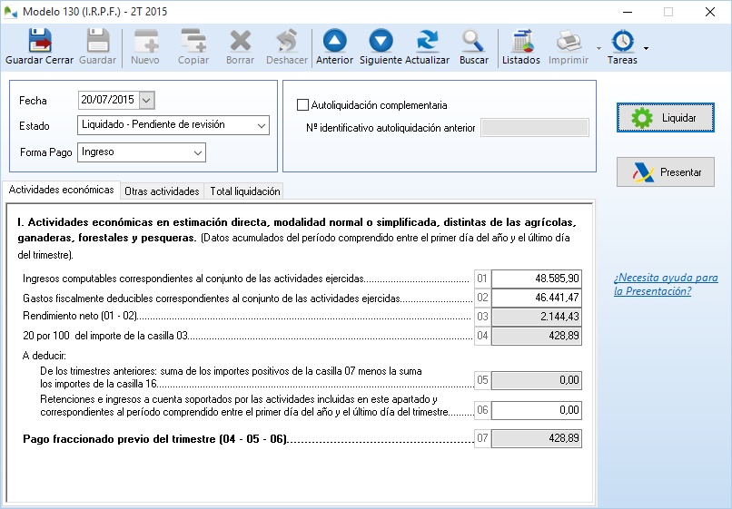 modelo 130 en OfiPro