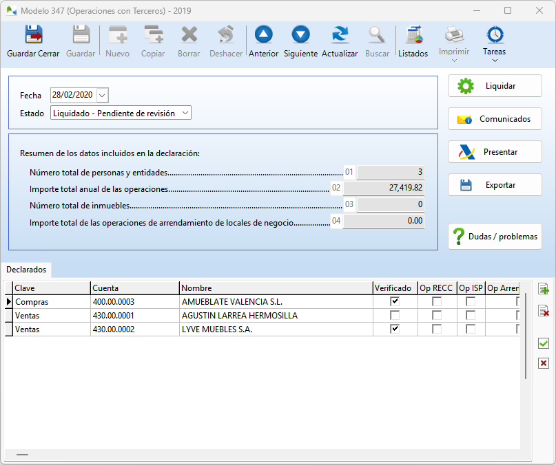 Modelo 347 (Declaración anual de Operaciones con Terceros) en OfiPro