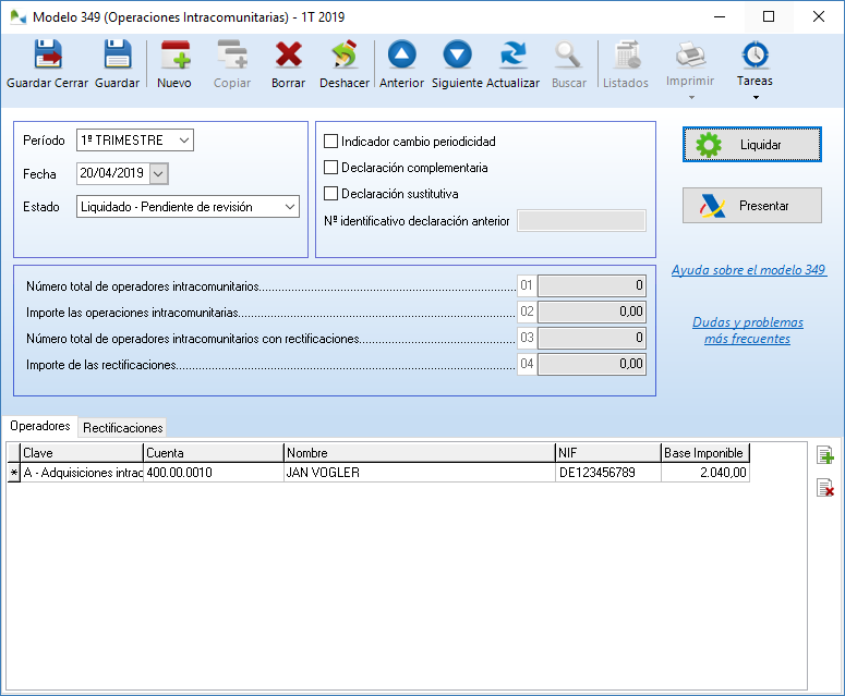 Modelo 349 (Declaración recapitulativa de Operaciones Intracomunitarias) en OfiPro
