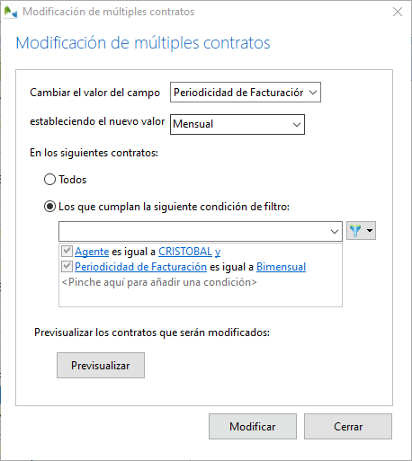 Modificación del campo Periodicidad de facturación en mútiples contratos
