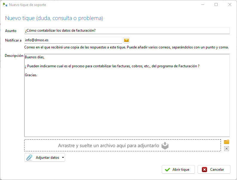 Apertura de un nuevo tique en el Centro de soporte