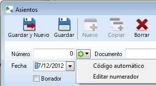 Desactive la opción código automático para poder editar el campo Desactive la opción código automático para poder editar el campo