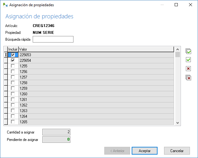 Asignación de números de serie en una venta