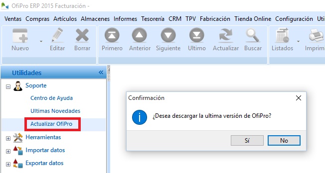 Actualizar el programa OfiPro