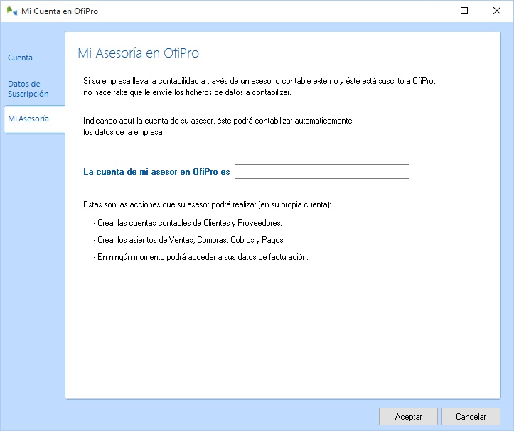 Pantalla de Mi Asesoría en OfiPro