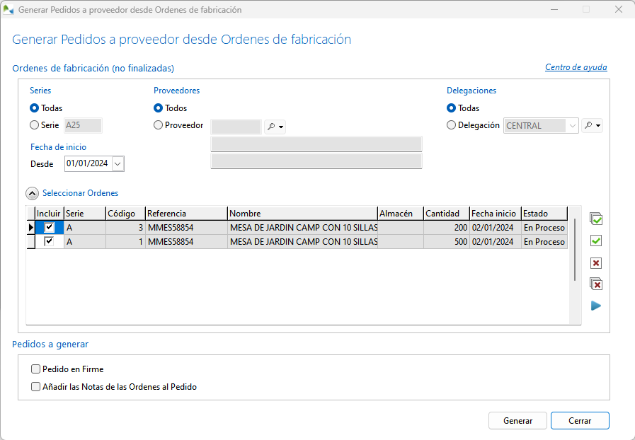 Pedidos a proveedor a partir de órdenes de fabricación
