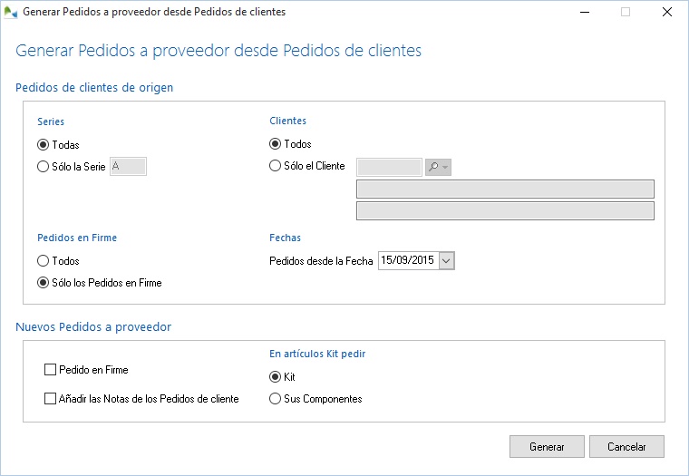 Generación automática de pedidos a proveedor a partir de pedidos de clientes