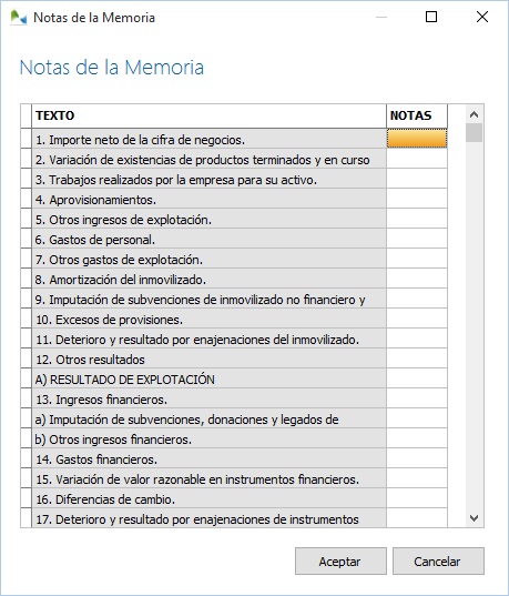 cuenta perdidas y ganancias notas de la memoria