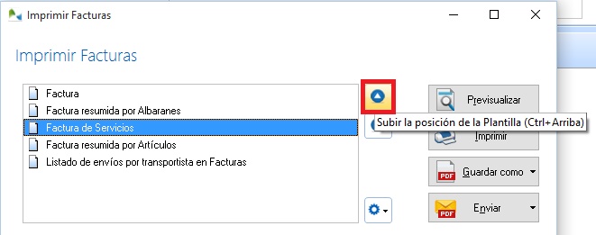 Selección de la plantilla de factura para impresión