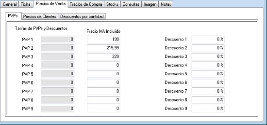 Tarifas pvp y tarifas de descuento en articulos