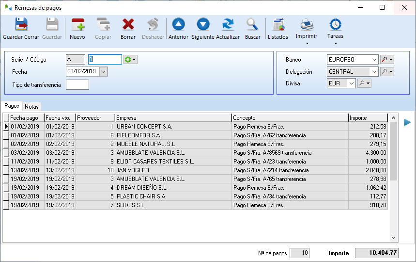 Ficha de una Remesa de pagos Ficha de una Remesa de pagos