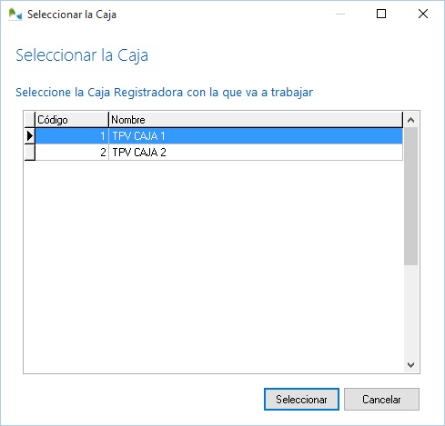 Selección de caja en TPV