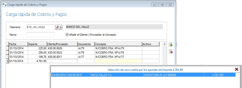 Consulte rápidamente qué cliente o proveedor tiene apuntes por el importe entrado del cobro o pago