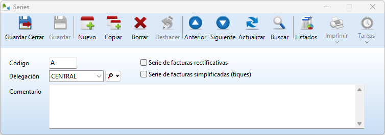 Ficha de series de facturación