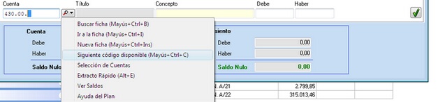 Pulse en Siguiente código disponible y OfiPro le dirá automáticamente cuál es el siguiente código disponible