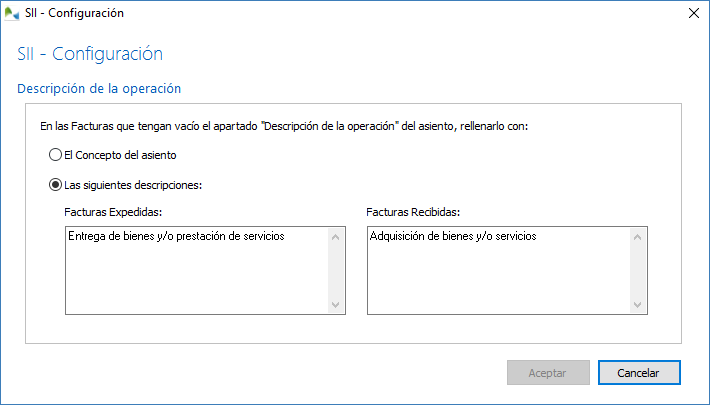 Configure cómo se rellena el campo "Descripción de la operación"