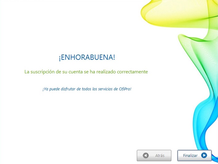 Mensaje de finalización del proceso de suscripción Mensaje de finalización del proceso de suscripción