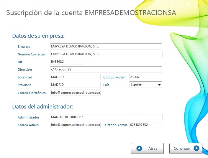 Rellene los datos de su empresa para configurar la suscripción Rellene los datos de su empresa para configurar la suscripción