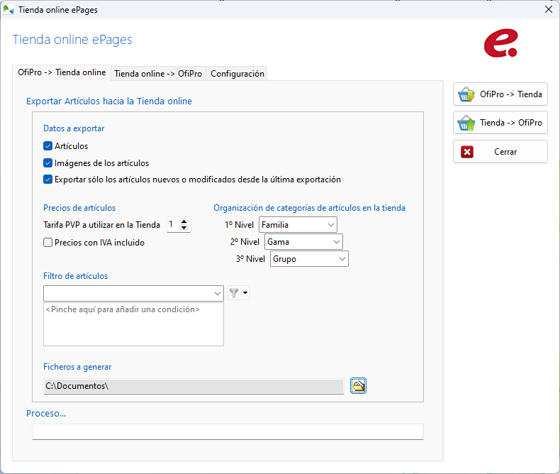 Configurar los artículos de la tienda online