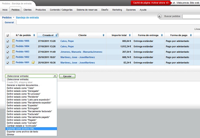 Exporte el fichero XML con los pedidos desde su Tienda Online Exporte el fichero XML con los pedidos desde su Tienda Online