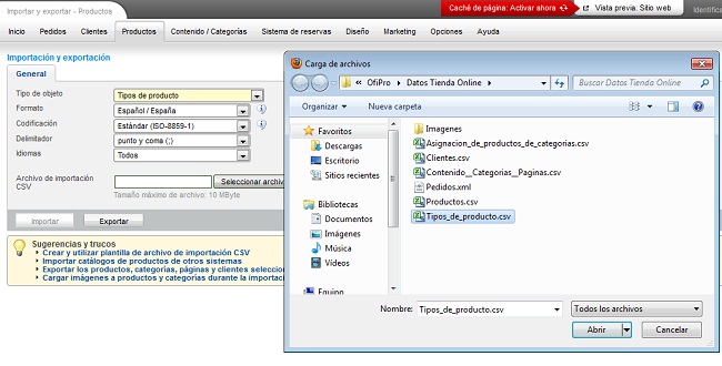Realice la importacion de los diferentes ficheros