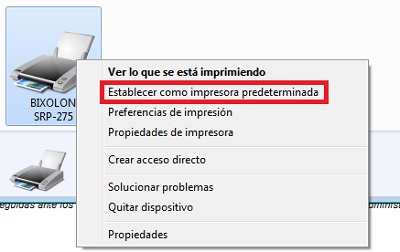 Establezca la impresora de tickets como predeterminada Establezca la impresora de tickets como predeterminada