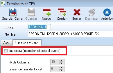 Desmarque la casilla Impresora Desmarque la casilla Impresora