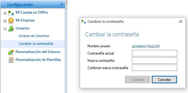 Cambio de la propia contraseña de usuario Cambio de la propia contraseña de usuario