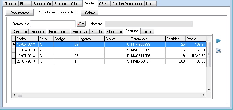 Consultar artículos en documentos del cliente