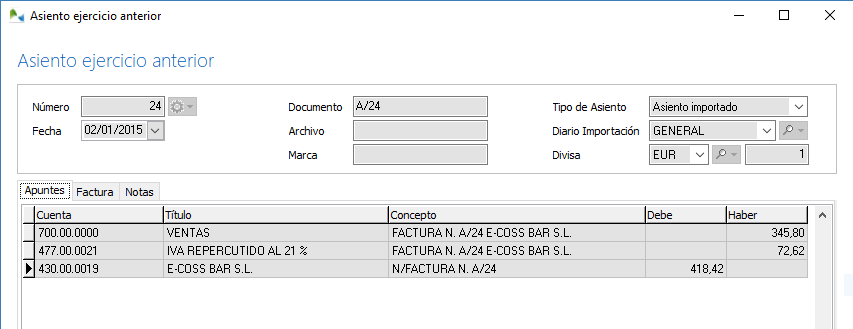 Ver asiento del ejercicio anterior