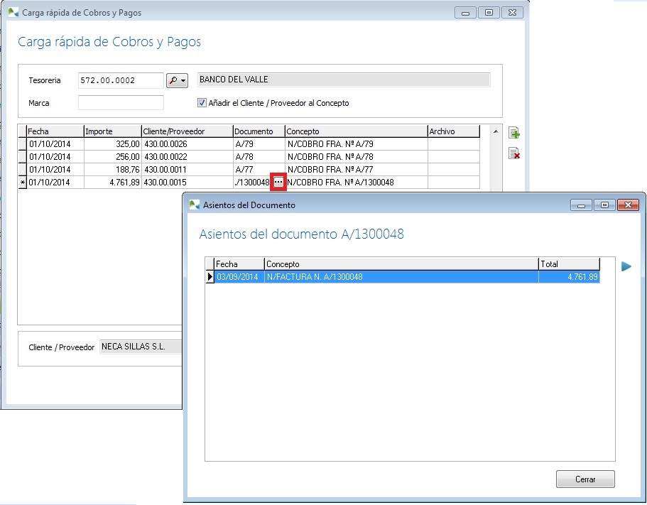 Consulte rápidamente los asientos del documento sin salir de la pantalla de carga rápida