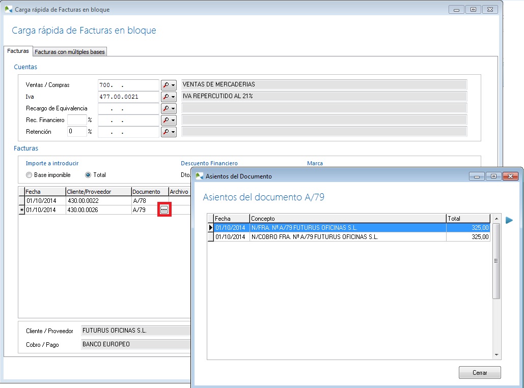 Consulte los asientos del documento sin salir de la pantalla de carga rápida
